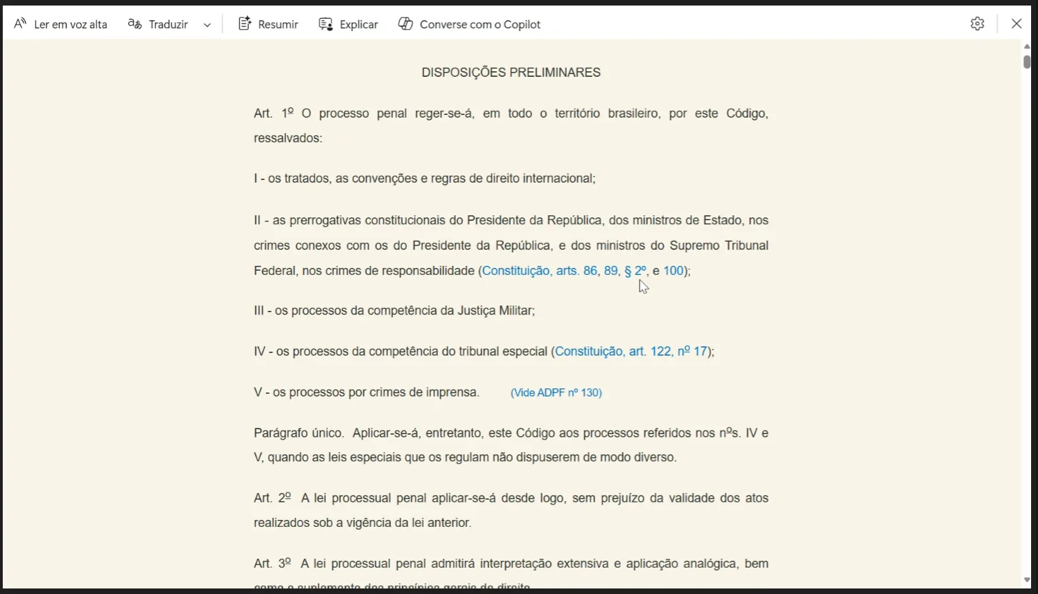 Reference from the sessions: the browser’s reading mode, a convention users already master for long legal texts.